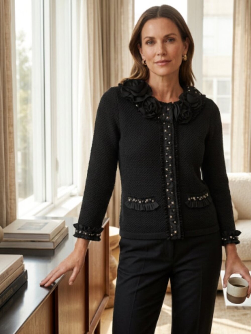 White House Black Market Black Embellished Cardigan